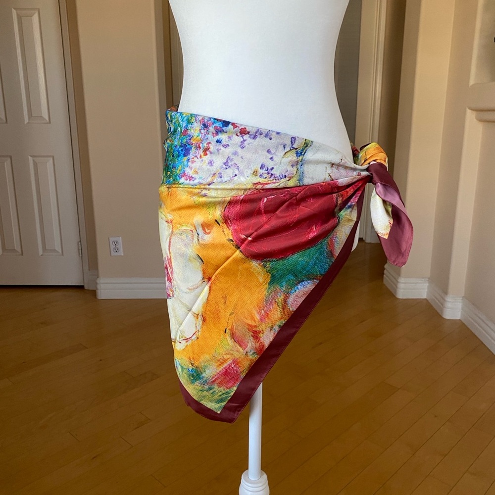 Vibrant Artistic Silk Floral Scarf Wrap Sarong - Picture 5 of 10